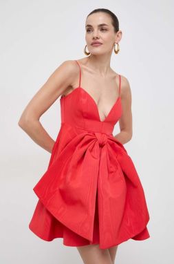 Šaty Bardot červená farba, mini, áčkový strih