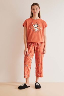 Bavlnené pyžamo women'secret Snoopy oranžová farba, bavlnené, 3137607