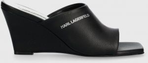 Kožené šľapky Karl Lagerfeld RIALTO dámske, čierna farba, na kline, KL34400