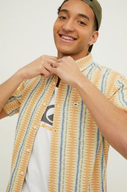 Košeľa Quiksilver pánska, béžová farba, regular, s klasickým golierom