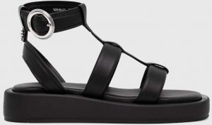 Kožené sandále BOSS Scarlet dámske, čierna farba, na platforme, 50516435