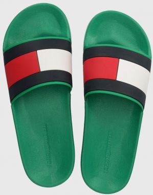 Šľapky Tommy Hilfiger RUBBER TH FLAG POOL SLIDE pánske, zelená farba, FM0FM04263