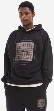 Bavlnená mikina A-COLD-WALL* Foil Grid Hoodie ACWMW074 BLACK pánska, čierna farba, s kapucňou, s potlačou