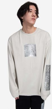 Bavlnené tričko s dlhým rukávom A-COLD-WALL* Foil Grid LS T-Shirt ACWMTS111-BONE, šedá farba, s potlačou