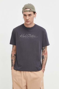 Bavlnené tričko Hollister Co. pánsky, šedá farba, s nášivkou