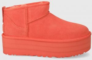 Semišové snehule UGG Classic Ultra Mini Platform oranžová farba, 1135092