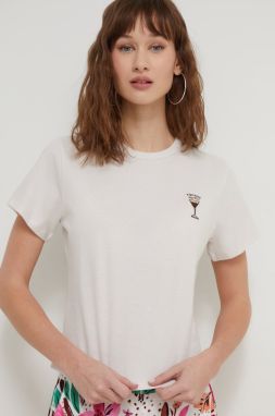Bavlnené tričko Abercrombie & Fitch dámsky, béžová farba