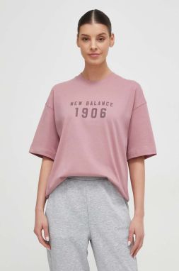 Bavlnené tričko New Balance dámsky, ružová farba