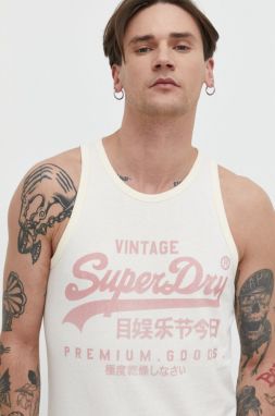 Bavlnené tričko Superdry pánsky, béžová farba