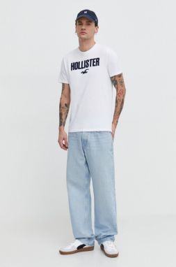 Bavlnené tričko Hollister Co. 5-pak pánsky, biela farba, s nášivkou