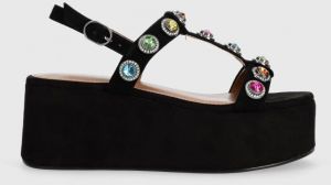 Semišové sandále Kurt Geiger London Octavia Platform dámske, čierna farba, na platforme, 9991300209