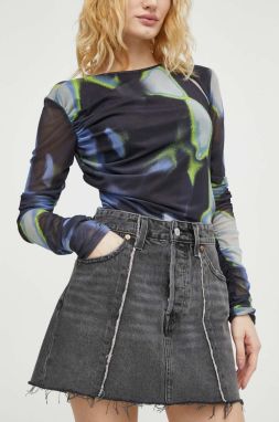 Rifľová sukňa Levi's šedá farba, mini, puzdrová