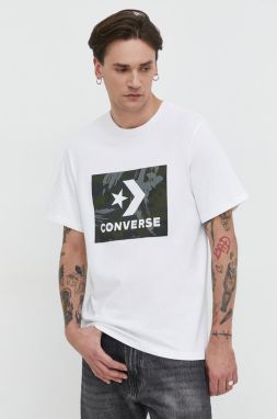 Bavlnené tričko Converse pánsky, biela farba, s potlačou