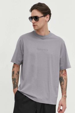 Bavlnené tričko Abercrombie & Fitch pánsky, šedá farba, s nášivkou