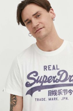 Bavlnené tričko Superdry pánsky, biela farba, vzorovaný