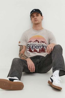 Tričko Superdry pánsky, béžová farba, s potlačou