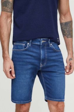 Rifľové krátke nohavice Pepe Jeans pánske, tmavomodrá farba