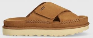 Semišové šľapky UGG Goldenstar Cross Slide dámske, hnedá farba, na platforme, 1137910