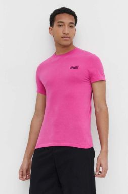 Bavlnené tričko Superdry pánsky, ružová farba, s nášivkou