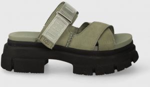 Nubukové papuče UGG Ashton Slide zelená farba, na platforme, 1136765