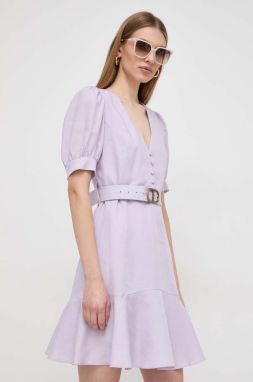 Šaty s prímesou ľanu Twinset fialová farba, mini, áčkový strih