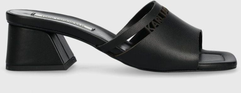 Kožené šľapky Karl Lagerfeld PLAZA dámske, čierna farba, na podpätku, KL32405