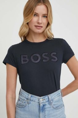 Bavlnené tričko BOSS dámsky, tmavomodrá farba