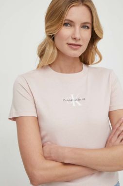 Bavlnené tričko Calvin Klein Jeans dámsky, ružová farba