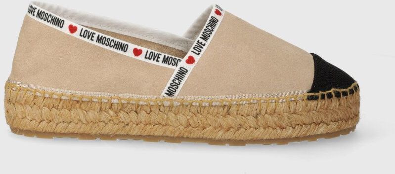 Semišové espadrilky Love Moschino béžová farba, na platforme, JA10553G0IIG0131