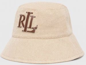 Bavlnený klobúk Lauren Ralph Lauren béžová farba, bavlnený