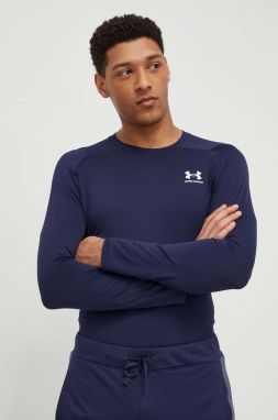 Tréningové tričko s dlhým rukávom Under Armour tmavomodrá farba, jednofarebný