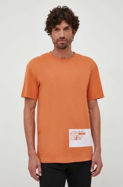 Bavlnené tričko Calvin Klein Jeans pánsky, oranžová farba, s potlačou
