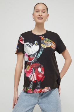 Bavlnené tričko Desigual x Disney dámske, čierna farba