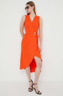 Šaty Morgan oranžová farba, midi, áčkový strih