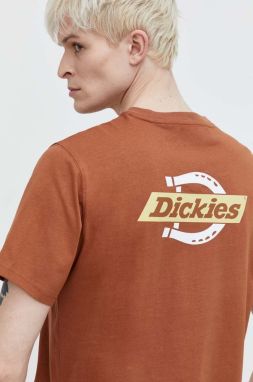 Bavlnené tričko Dickies SS RUSTON TEE pánske, hnedá farba, s potlačou, DK0A4XDC