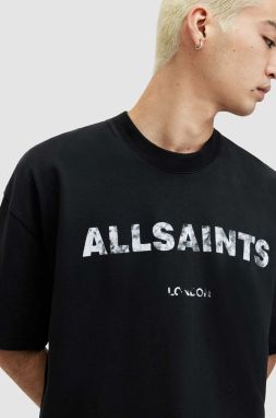 Bavlnené tričko AllSaints FLOCKER pánske, čierna farba, s potlačou