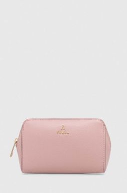 Kožená kozmetická taška Furla ružová farba
