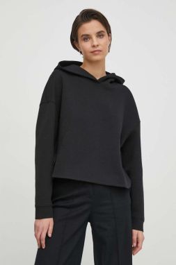 Mikina Sisley dámska, čierna farba, s kapucňou, jednofarebná