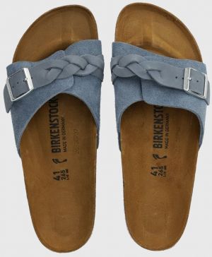 Semišové šľapky Birkenstock Oita Braided dámske, modrá farba, 1026629