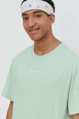 Bavlnené tričko Karl Kani pánsky, zelená farba, jednofarebný