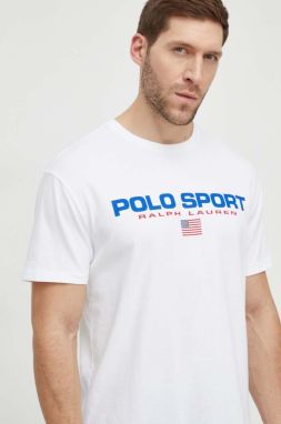 Bavlnené tričko Polo Ralph Lauren pánsky, biela farba, s potlačou