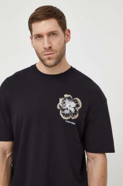 Bavlnené tričko Calvin Klein pánsky, čierna farba, s nášivkou