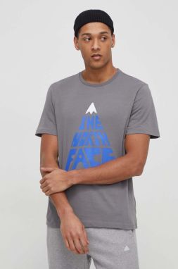 Bavlnené tričko The North Face pánsky, šedá farba, s potlačou