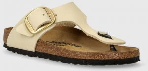 Nubukové šľapky Birkenstock Gizeh Big Buckle béžová farba, na plochom podpätku, 1026605