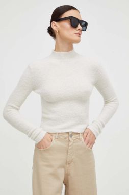 Vlnený sveter Drykorn dámsky, béžová farba, s polorolákom
