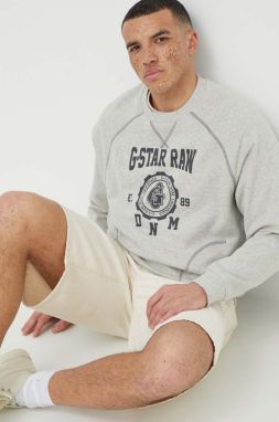 Mikina G-Star Raw pánska, šedá farba, s potlačou