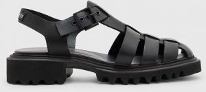 Kožené sandále AllSaints NESSA dámske, čierna farba, na platforme, Nessa