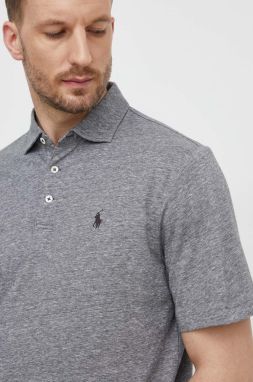 Polo tričko s prímesou ľanu Polo Ralph Lauren šedá farba, jednofarebný