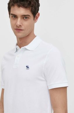 Polo tričko Abercrombie & Fitch pánsky, biela farba, jednofarebný