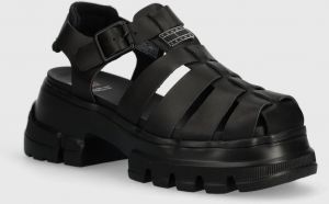 Kožené sandále Tommy Jeans TJW FISHERMAN SANDAL dámske, čierna farba, EN0EN02542